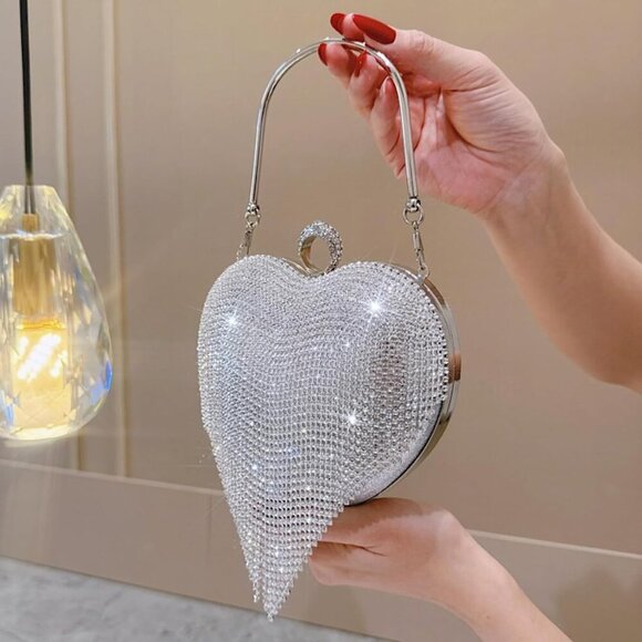 Elegant Rhinestone Clutch Purse - Perfect Heart-Shaped Evening Bag for Events - Picture 5 of 9
